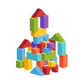 Pyramid built from children`s cubes. Toy castle for children`s play