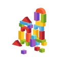Pyramid built from children`s cubes. Toy castle for children`s play