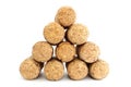 Pyramid of champagne corks Royalty Free Stock Photo