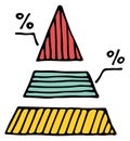 Pyramid chart doodle. Data distribution color icon