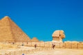 Pyramid of Cheops and the Great Sphinx. Great Egyptian pyramids Royalty Free Stock Photo