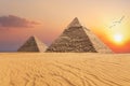 The Pyramid of Chephren and the Pyramid of Cheops, beautiful sunset view of Giza, Egypt