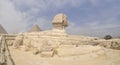 The pyramid of Chephren with a statue of a sphinx in the foreground Royalty Free Stock Photo