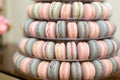 Pyramid of colorful macaroons. Sweets on the holiday. Edible decoration