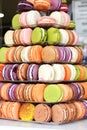 Pyramid of colorful tasty assortment of macarons