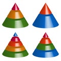 Pyramid, cone charts. 3-2-5-4 levels. Multilevel triangle 3d graphs