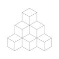 Pyramid of cubes. Flat vector outline illustration isolated on white background