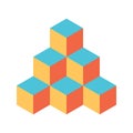 Pyramid of cubes in retro colors. 3D vector illustration isolated on white background Royalty Free Stock Photo
