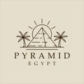 pyramid with date palm logo line art simple vector illustration template icon graphic design. egypt landscape sign or symbol for Royalty Free Stock Photo