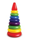 Pyramid. Developing game for children. Bright colored plastic toy. Isolated object. Vector