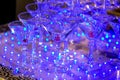 A pyramid of empty martinas in the restaurant. Table setting for celebration. Banquet service, catering food Royalty Free Stock Photo