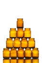Pyramid of empty medicine or cosmetic bottles