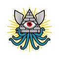 Pyramid with an eye. All-seeing eye. Symbol of world government. Illuminati conspiracy theory. sacred sign