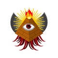 Pyramid with an eye. All-seeing eye. Symbol of world government. Illuminati conspiracy theory. sacred sign