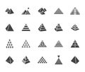 Pyramid flat glyph icon set. Egyptian monument, abstract process infographic, ponzi scheme, network marketing, leader