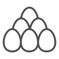 Pyramid of fresh eggs line icon, Happy Easter concept, bunch of eggs sign on white background, Chicken egg are stacked