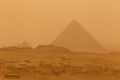 Pyramid in Giza at sandy storm Royalty Free Stock Photo