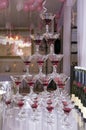 Pyramid of glasses of champagne and cherries, glass Royalty Free Stock Photo