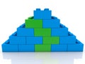 Pyramid of green and blue toy bricks Royalty Free Stock Photo