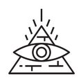 Pyramid icon in line and pixel perfect style. Mystical symbol with eye.