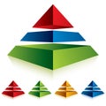 Pyramid icon with three layers.