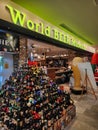 Pyramid of international beer bottles from around the world in the World Beer Museum in Tokyo.