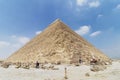 The Pyramid of Khafre or of Chephren, is the second-tallest and second-largest of the Ancient Egyptian Pyramids of Giza and the Royalty Free Stock Photo