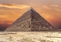 The Pyramid of Khafre or of Chephren at sunset, is the second-tallest and second-largest of the Ancient Egyptian Pyramids of Giza Royalty Free Stock Photo