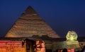 The Pyramid of Khafre and the Great Sphinx at Cairo in Egypt. Royalty Free Stock Photo