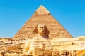 Pyramid of Khafre and the Great Sphinx. Great Egyptian pyramids Royalty Free Stock Photo