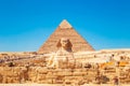 Pyramid of Khafre and the Great Sphinx. Great Egyptian pyramids Royalty Free Stock Photo