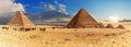 The Pyramid of Khafre and the Pyramid of Menkaure with small Pyramids, Giza complex panorama, Egypt Royalty Free Stock Photo
