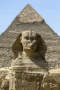 The Pyramid of Khafre and the Sphinx on the Giza Plateau in Cairo in Egypt. Royalty Free Stock Photo