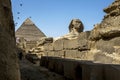 The Pyramid of Khafre and the Sphinx on the Giza Plateau in Cairo in Egypt. Royalty Free Stock Photo