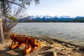 Pyramid Lake. Jasper National Park mountain range landscape, panoramic view. Canadian Rockies. Royalty Free Stock Photo