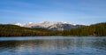 Pyramid Lake. Jasper National Park mountain range landscape, panoramic view. Canadian Rockies. Royalty Free Stock Photo