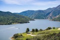 Pyramid Lake Landscape as seen from Vista del Lago rest area on I5, Los Angeles County, California Royalty Free Stock Photo