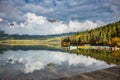 Pyramid Lake reflects the cumulus clouds Royalty Free Stock Photo
