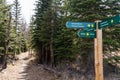 Pyramid Lake Road hiking trail sign Jasper National Park, Canadian Rockies Royalty Free Stock Photo