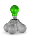 Pyramid-like structure of grey and green light bulbs