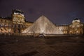 Pyramid Louvre museum at night in Paris