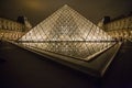 Louvre pyramid museum in Paris at night light, Musee du Louvre, France Royalty Free Stock Photo