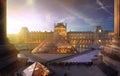 Pyramid of the Louvre Museum in Paris at sunset. Royalty Free Stock Photo
