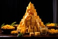 a pyramid made of cheese wedges and cubes Royalty Free Stock Photo