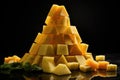 a pyramid made of cheese wedges and cubes Royalty Free Stock Photo