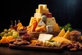 pyramid made of different types of cheese on a wooden board Royalty Free Stock Photo