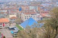 Pyramid made of glass material zafer plaza in center of Bursa by taking photo from tophane district