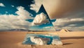 Pyramid made of stained tiffany glass in the desert. Generative ai