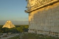 Pyramid of the Magician, Mayan ruin in the Yucatan Peninsula, Mexico at sunset Royalty Free Stock Photo