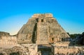 Pyramid of the Magician - Piramide del adivino - in ancient Mayan city Uxmal Royalty Free Stock Photo